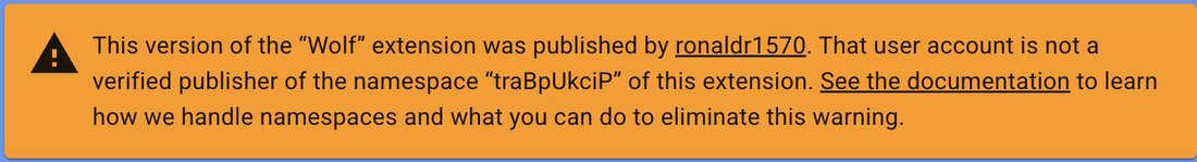 Open VSX unverified-publisher warning banner