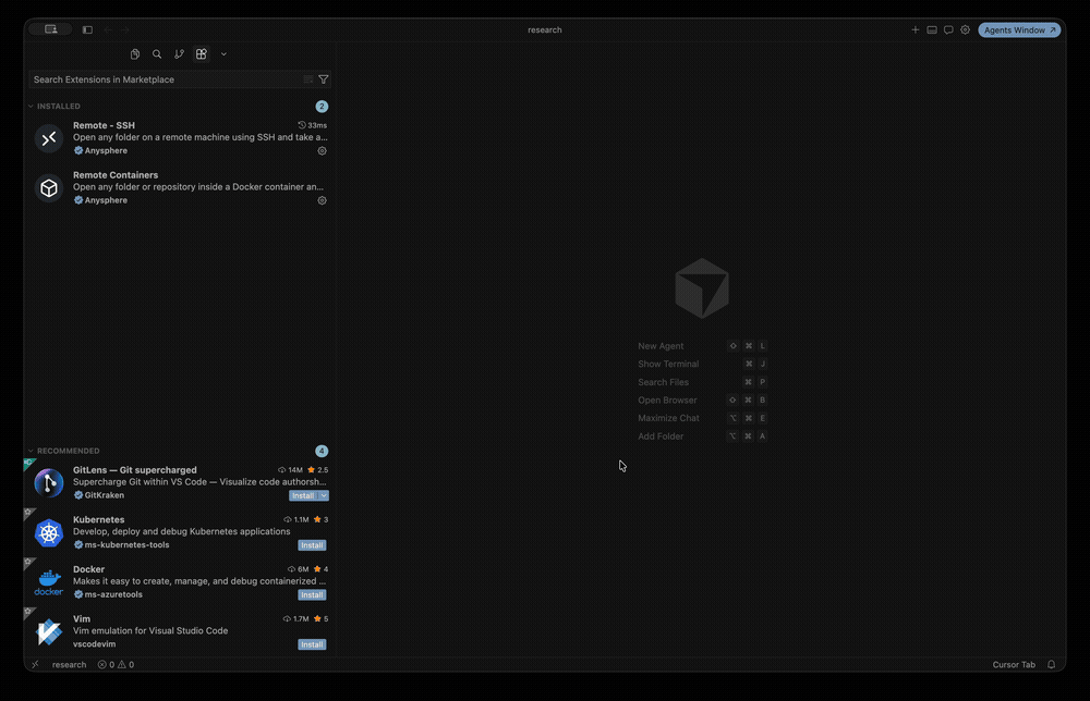 Importing extensions into Cursor with no prompt
