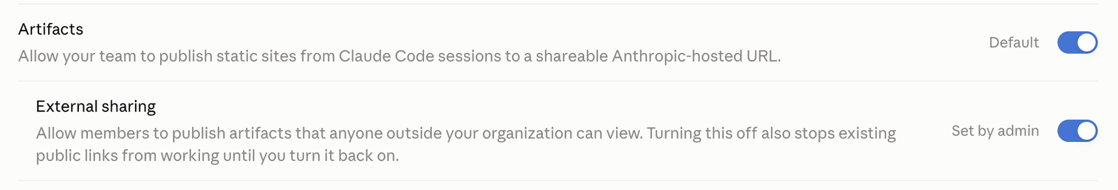 The two org-level toggles. Both were on by default in our tenancy, and the second one is retroactive.
